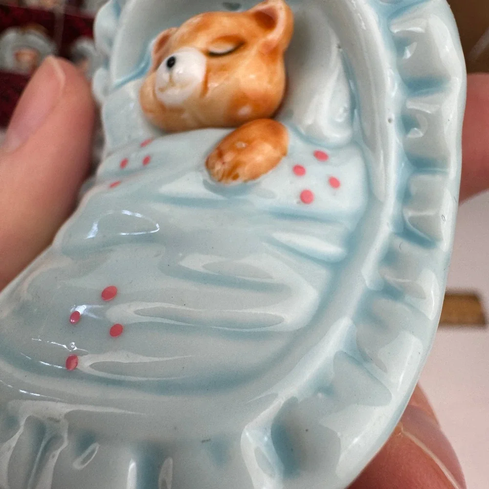 Vtg 1988 18 Enesco Teddy Bear Blue Bassinet Boy Baby Shower Gift Ornament READ